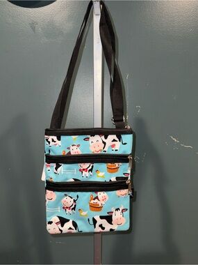 Crossbody Bag with Playful Cow Print - Blue